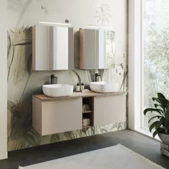 Garnero Arredamenti Mobile Bagno Sospeso-Mobile bagno sospeso 140cm 2 cassettoni e 2 cassetti attrezzati e 2 vani grigio quercia Serif Grigio - Quercia