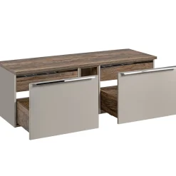Garnero Arredamenti Mobile Bagno Sospeso-Mobile bagno sospeso 140cm 2 cassettoni e 2 cassetti attrezzati e 2 vani grigio quercia Serif Grigio - Quercia