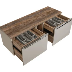 Garnero Arredamenti Mobile Bagno Sospeso-Mobile bagno sospeso 140cm 2 cassettoni e 2 cassetti attrezzati e 2 vani grigio quercia Serif Grigio - Quercia