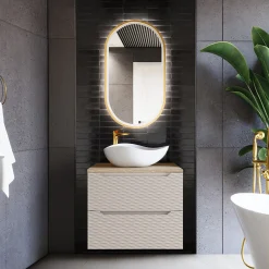 Garnero Arredamenti Mobile Bagno Sospeso-Mobile bagno sospeso 70cm 2 cassetti beige rovere Swim Beige - Rovere