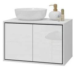 Garnero Arredamenti Mobile Bagno Sospeso-Mobile bagno sospeso 78cm 2 ante nero Linda Bianco Lucido