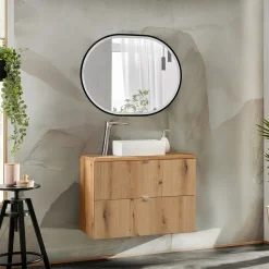 Garnero Arredamenti Mobile Bagno Sospeso-Mobile bagno sospeso 80cm 2 cassetti Rovery Rovere