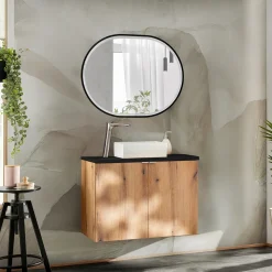 Garnero Arredamenti Mobile Bagno Sospeso-Mobile bagno sospeso 80cm 2 ante rovere nero Rovery Rovere - Nero