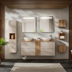 Garnero Arredamenti Mobile Bagno Sospeso-Mobile bagno sospeso 140cm 4 cassetti beige cashmere Neutry