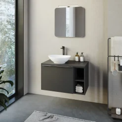 Garnero Arredamenti Mobile Bagno Sospeso-Mobile bagno sospeso 80cm 1 cassettone e 1 cassetto attrezzato e 2 vani nero Serif