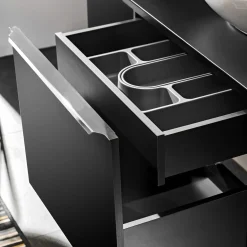 Garnero Arredamenti Mobile Bagno Sospeso-Mobile bagno sospeso 80cm 1 cassettone e 1 cassetto attrezzato e 2 vani nero Serif