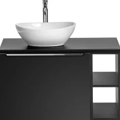 Garnero Arredamenti Mobile Bagno Sospeso-Mobile bagno sospeso 80cm 1 cassettone e 1 cassetto attrezzato e 2 vani nero Serif