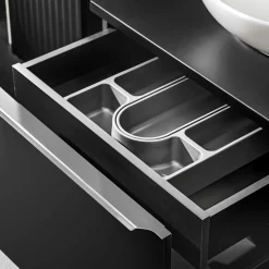 Garnero Arredamenti Mobile Bagno Sospeso-Mobile bagno sospeso 80cm 1 cassettone e 1 cassetto attrezzato e 2 vani nero Serif