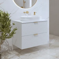 Garnero Arredamenti Mobile Bagno Sospeso-Mobile bagno sospeso 81cm 2 cassetti bianco frontali decorati Konny Bianco Lucido - Bianco opaco