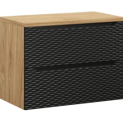 Garnero Arredamenti Mobile Bagno Sospeso-Mobile bagno sospeso 80cm 2 cassetti nero rovere Swim Nero - Rovere