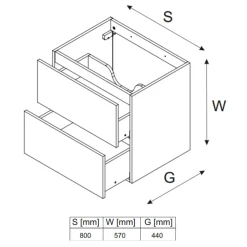 Garnero Arredamenti Mobile Bagno Sospeso-Mobile bagno sospeso 80cm 2 cassetti nero rovere Swim Nero - Rovere