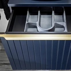 Garnero Arredamenti Mobile Bagno Sospeso-Mobile bagno sospeso 60cm 1 cassettone e 1 cassetto attrezzato cannettato blu Deep