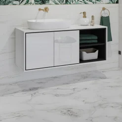 Garnero Arredamenti Mobile Bagno Sospeso-Mobile bagno sospeso 120cm 2 ante e 2 vani a giorno nero Linda Bianco Lucido