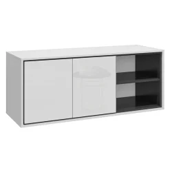 Garnero Arredamenti Mobile Bagno Sospeso-Mobile bagno sospeso 120cm 2 ante e 2 vani a giorno nero Linda Bianco Lucido