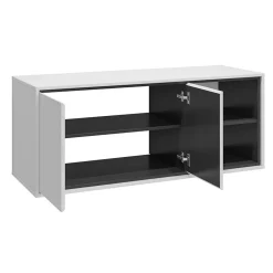 Garnero Arredamenti Mobile Bagno Sospeso-Mobile bagno sospeso 120cm 2 ante e 2 vani a giorno nero Linda Bianco Lucido