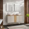 Garnero Arredamenti Mobile Bagno Sospeso-Mobile bagno sospeso 140cm 5 ante beige cashmere Neutry