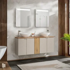 Garnero Arredamenti Mobile Bagno Sospeso-Mobile bagno sospeso 140cm 5 ante beige cashmere Neutry
