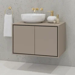 Garnero Arredamenti Mobile Bagno Sospeso-Mobile bagno sospeso 78cm 2 ante nero Linda Tortora