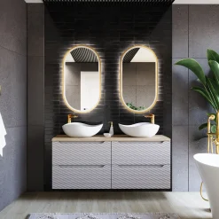 Garnero Arredamenti Mobile Bagno Sospeso-Mobile bagno sospeso 120cm 4 cassetti beige rovere Swim