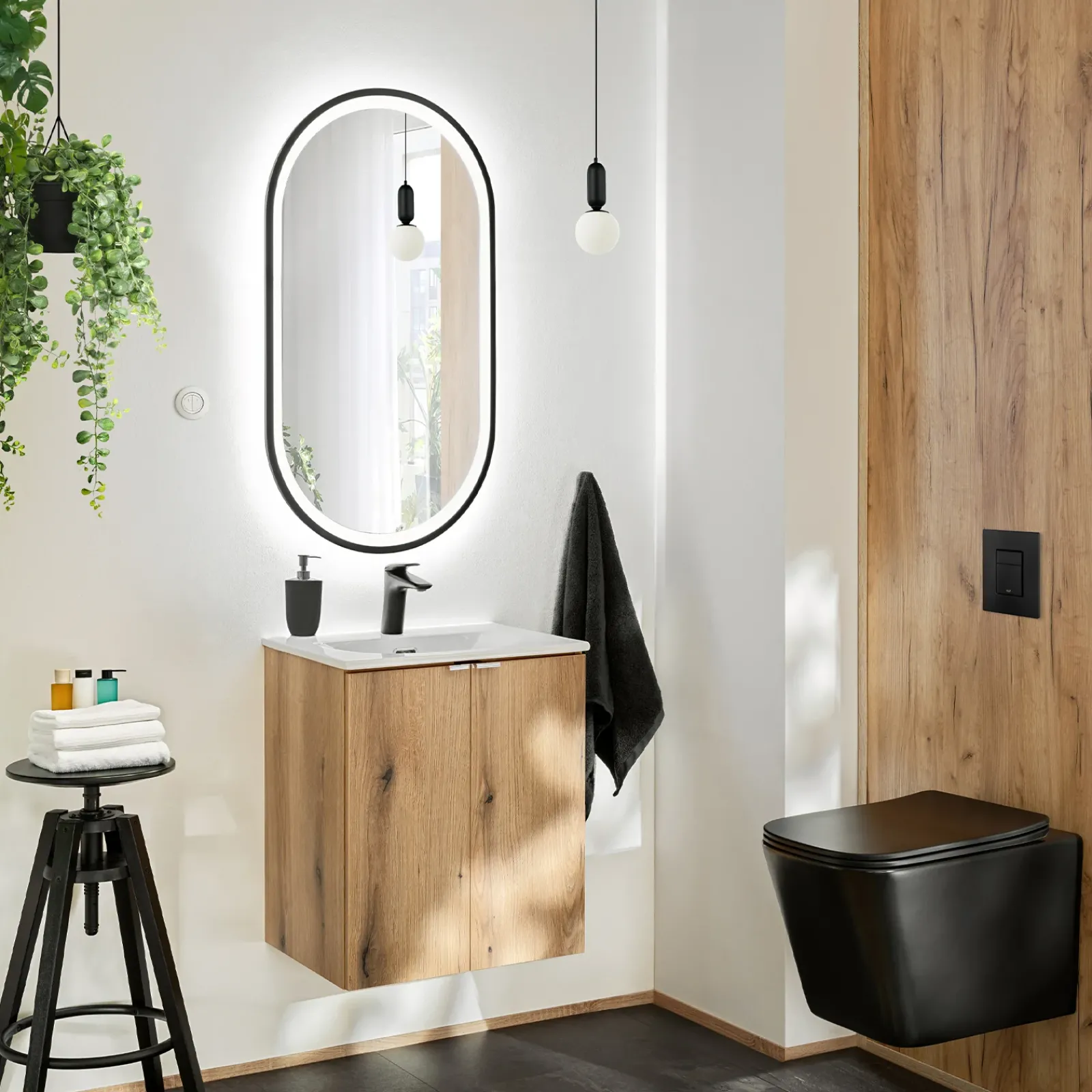 Garnero Arredamenti Mobile Bagno Sospeso-Mobile bagno sospeso 50cm 2 ante con lavabo rovere Rovery