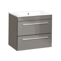 Garnero Arredamenti Mobile Bagno Sospeso-Mobile bagno sospeso 60cm 2 cassetti grigio lucido Zadar