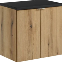 Garnero Arredamenti Mobile Bagno Sospeso-Mobile bagno sospeso 60cm 2 ante rovere nero Rovery Rovere - Nero