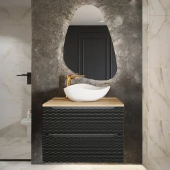 Garnero Arredamenti Mobile Bagno Sospeso-Mobile bagno sospeso 90cm 2 cassetti nero rovere Swim Nero - Rovere