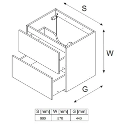 Garnero Arredamenti Mobile Bagno Sospeso-Mobile bagno sospeso 90cm 2 cassetti nero rovere Swim Nero - Rovere