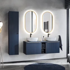 Garnero Arredamenti Mobile Bagno Sospeso-Mobile bagno sospeso 180cm 2 cassettoni e 2 cassetti attrezzati cannettato blu Deep
