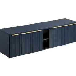 Garnero Arredamenti Mobile Bagno Sospeso-Mobile bagno sospeso 180cm 2 cassettoni e 2 cassetti attrezzati cannettato blu Deep