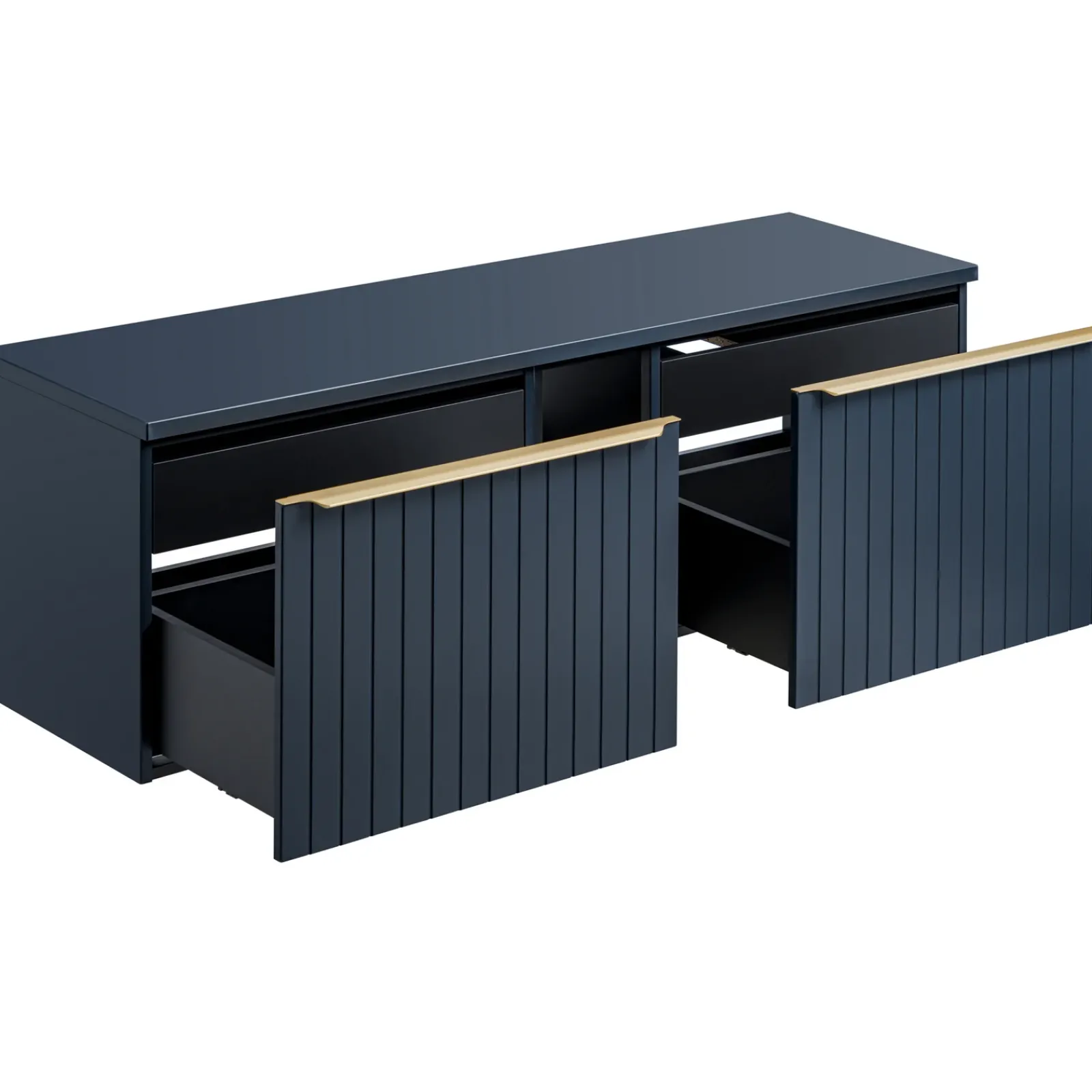 Garnero Arredamenti Mobile Bagno Sospeso-Mobile bagno sospeso 180cm 2 cassettoni e 2 cassetti attrezzati cannettato blu Deep