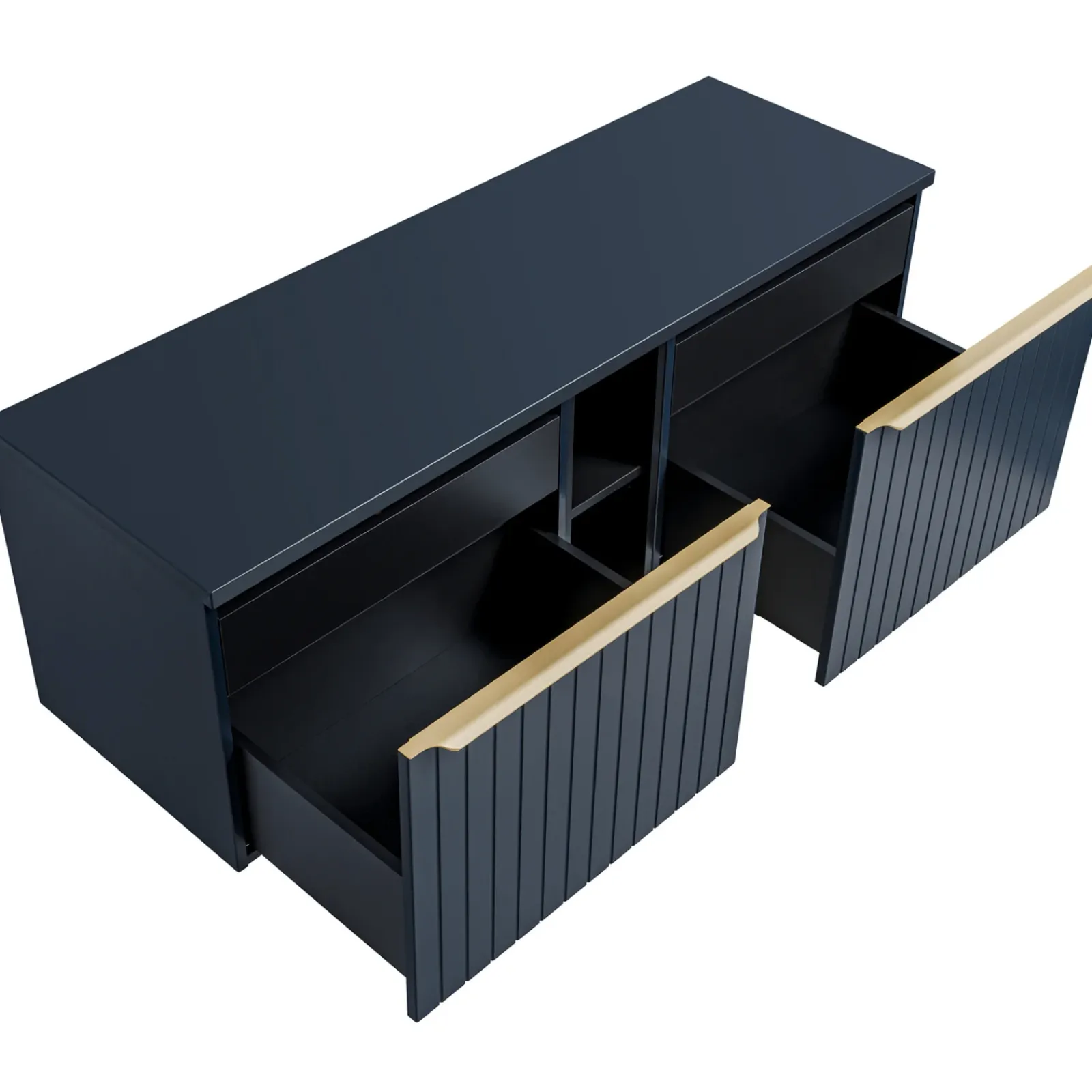 Garnero Arredamenti Mobile Bagno Sospeso-Mobile bagno sospeso 180cm 2 cassettoni e 2 cassetti attrezzati cannettato blu Deep