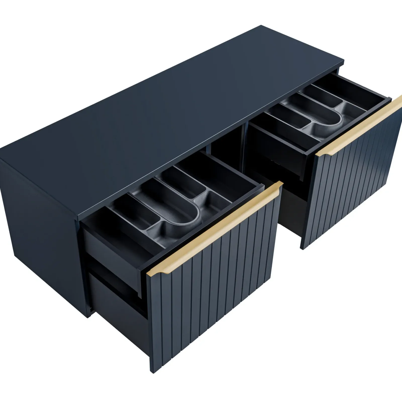 Garnero Arredamenti Mobile Bagno Sospeso-Mobile bagno sospeso 180cm 2 cassettoni e 2 cassetti attrezzati cannettato blu Deep