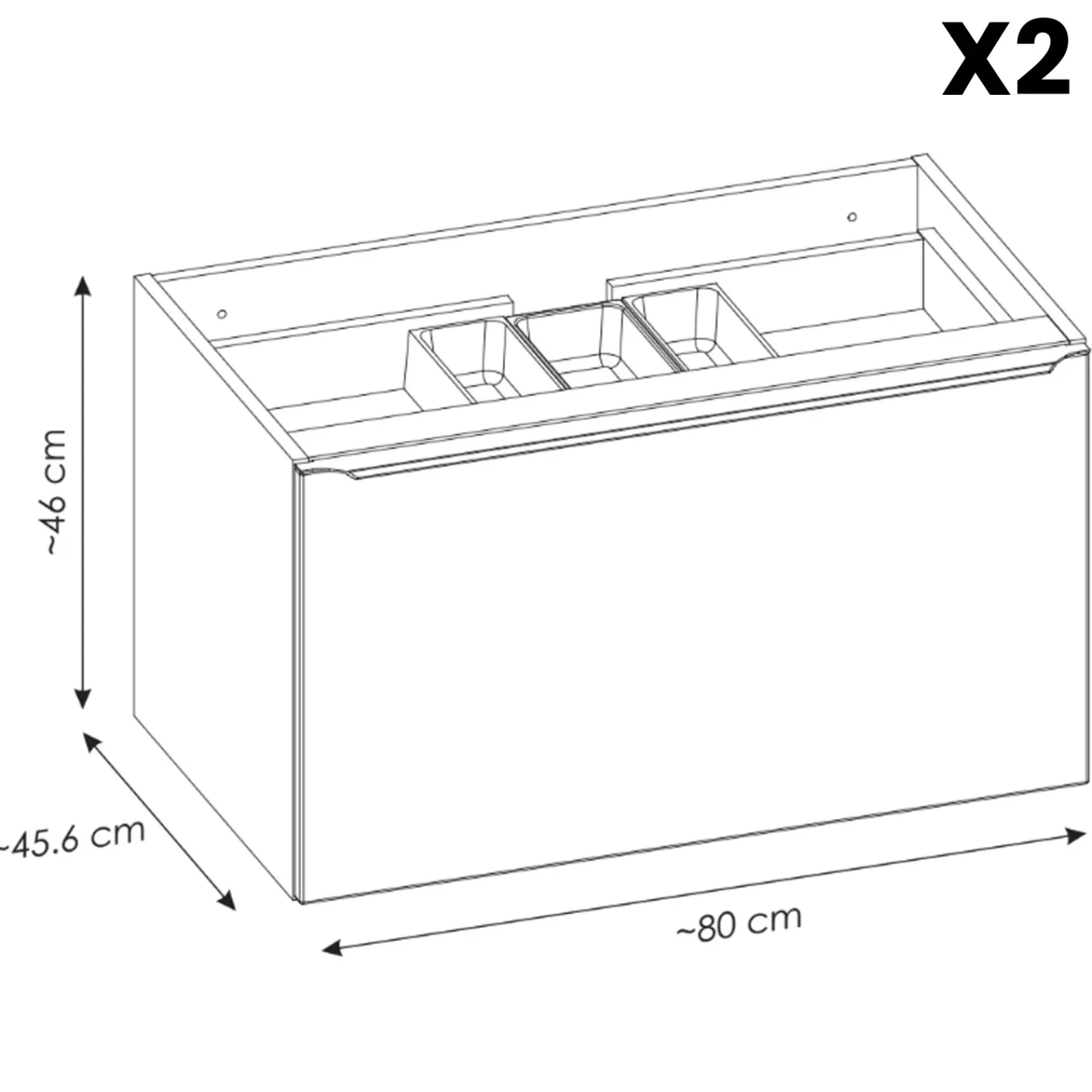 Garnero Arredamenti Mobile Bagno Sospeso-Mobile bagno sospeso 180cm 2 cassettoni e 2 cassetti attrezzati e 2 vani grigio quercia Serif