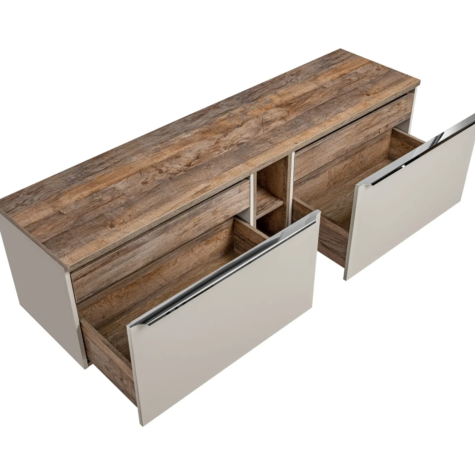 Garnero Arredamenti Mobile Bagno Sospeso-Mobile bagno sospeso 180cm 2 cassettoni e 2 cassetti attrezzati e 2 vani grigio quercia Serif