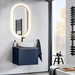 Garnero Arredamenti Mobile Bagno Sospeso-Mobile bagno sospeso 80cm 1 cassettone e 1 cassetto attrezzato cannettato blu Deep