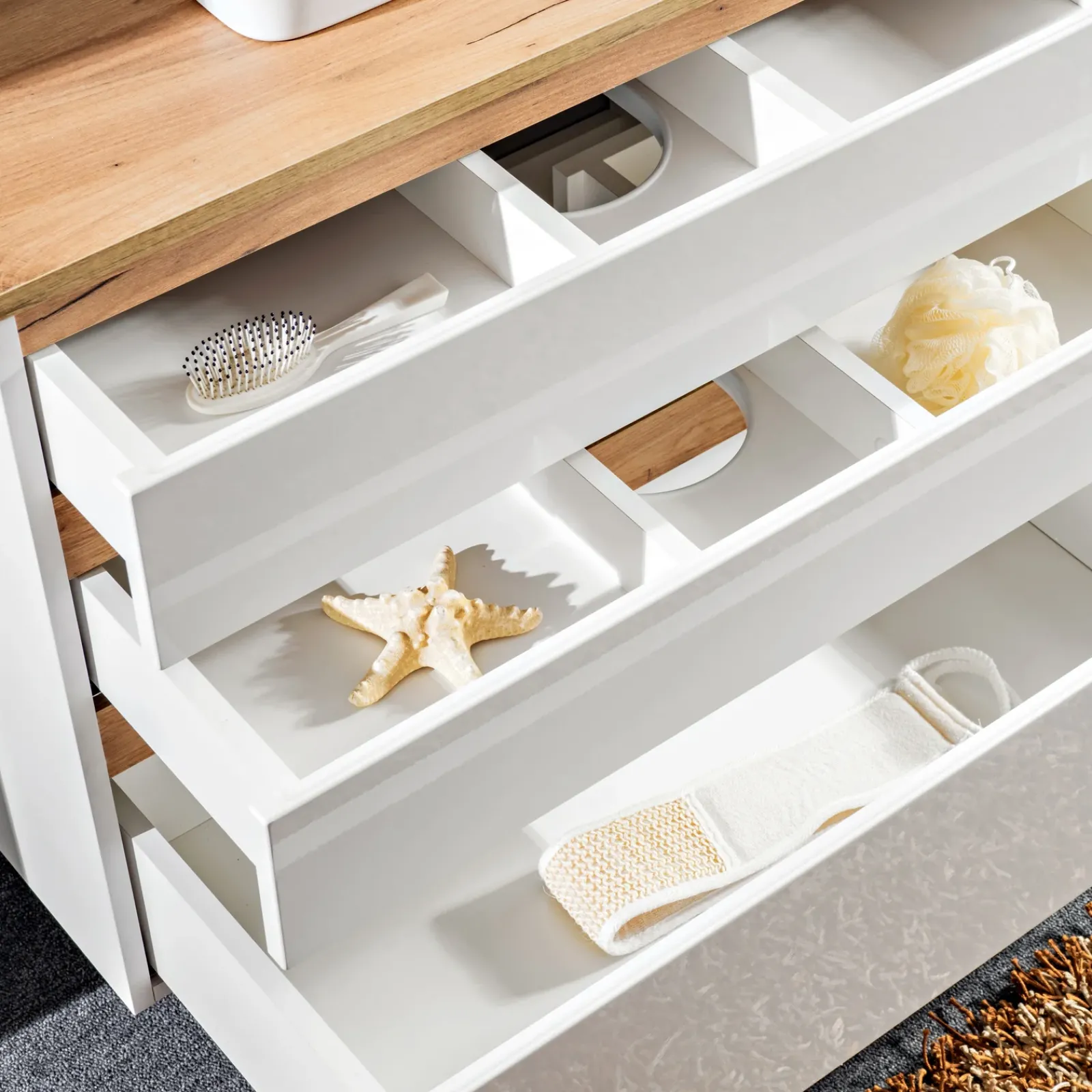 Garnero Arredamenti Mobile Bagno Sospeso-Mobile bagno sospeso 94cm 2 cassetti attrezzati bianco rovere Dual