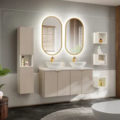 Garnero Arredamenti Mobile Bagno Sospeso-Mobile bagno sospeso 120cm 4 ante beige cashmere Neutry