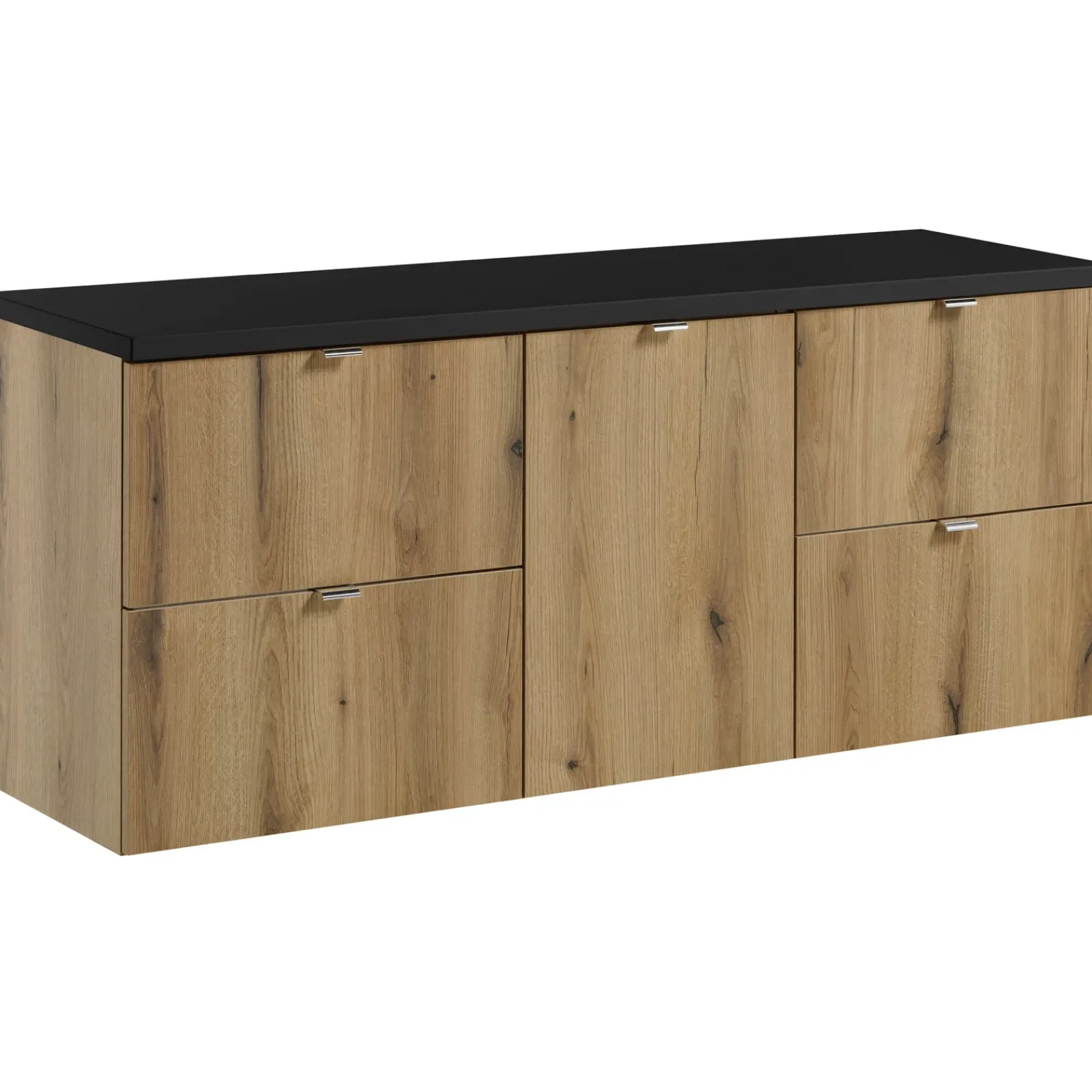 Garnero Arredamenti Mobile Bagno Sospeso-Mobile bagno sospeso 140cm 4 cassetti e portabiancheria rovere nero Rovery Rovere - Nero