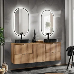 Garnero Arredamenti Mobile Bagno Sospeso-Mobile bagno sospeso 140cm 4 cassetti e portabiancheria Rovery Rovere