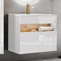 Garnero Arredamenti Mobile Bagno Sospeso-Mobile bagno sospeso 80cm bianco rovere Jachal
