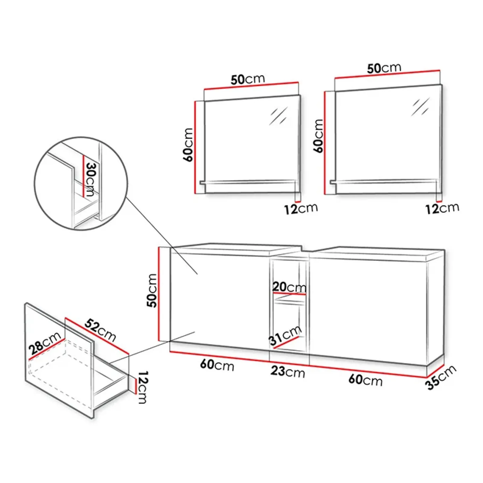 Garnero Arredamenti Mobile Bagno Sospeso-Mobile bagno sospeso 143cm con doppio lavabo e specchio serigrafato bianco Baden 6 Bianco Lucido