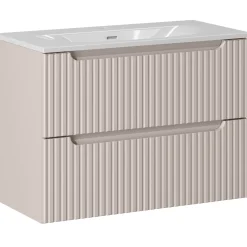 Garnero Arredamenti Mobile Bagno Sospeso-Mobile bagno sospeso 80cm cannettato con lavabo 2 cassetti Cleany Beige