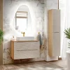 Garnero Arredamenti Mobile Bagno Sospeso-Mobile bagno sospeso 80cm con lavabo, specchio e colonna beige rovere Swim