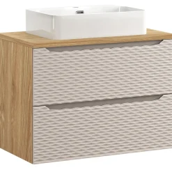 Garnero Arredamenti Mobile Bagno Sospeso-Mobile bagno sospeso 80cm con lavabo, specchio e colonna beige rovere Swim
