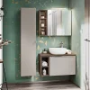 Garnero Arredamenti Mobile Bagno Sospeso-Mobile bagno sospeso 60cm con lavabo, mobile specchio, colonna e vani grigio quercia Serif