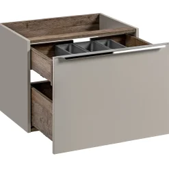 Garnero Arredamenti Mobile Bagno Sospeso-Mobile bagno sospeso 60cm con lavabo, mobile specchio, colonna e vani grigio quercia Serif