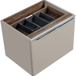 Garnero Arredamenti Mobile Bagno Sospeso-Mobile bagno sospeso 60cm con lavabo, mobile specchio, colonna e vani grigio quercia Serif