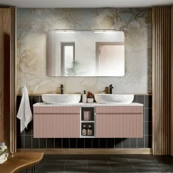 Garnero Arredamenti Mobile Bagno Sospeso-Mobile bagno sospeso 140cm cannettato 2 cassettoni Autentic Rosa
