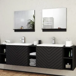 Garnero Arredamenti Mobile Bagno Sospeso-Mobile bagno sospeso 190cm con doppio lavabo e specchi serigrafato nero Baden 4 Nero Opaco